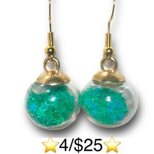 Handmade Teal Star Orb Earrings Gold Plated S925 Sterling Silver Fishhook Backs